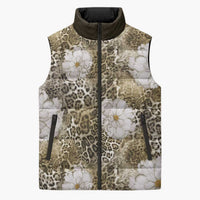African Leopard Floral Pattern Sleeveless Puffer Jacket Sahara Pearl