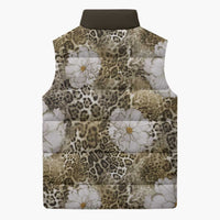 African Leopard Floral Pattern Sleeveless Puffer Jacket Sahara Pearl