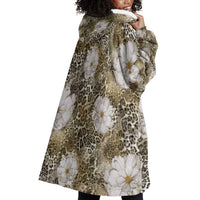 African Leopard Floral Pattern Wearable Blanket Hoodie Sahara Pearl