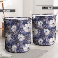 African Leopard Floral Pattern Laundry Basket Nile Indigo