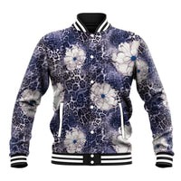 African Leopard Floral Pattern Baseball Jacket Nile Indigo