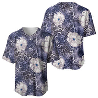African Leopard Floral Pattern Baseball Jersey Nile Indigo