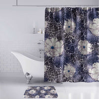African Leopard Floral Pattern Bathroom Set Nile Indigo