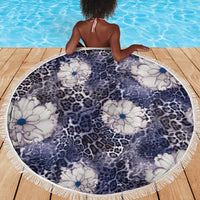 African Leopard Floral Pattern Beach Blanket Nile Indigo
