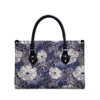 African Leopard Floral Pattern Leather Bag Nile Indigo