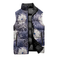 African Leopard Floral Pattern Sleeveless Puffer Jacket Nile Indigo