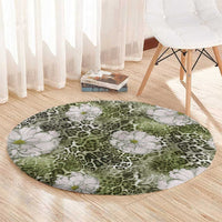 African Leopard Floral Pattern Round Carpet Safari Moss