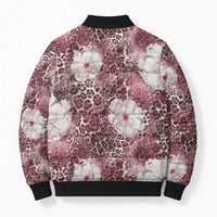 African Leopard Floral Pattern Bomber Puffer Jacket Sunset Mauve