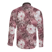 African Leopard Floral Pattern Long Sleeve Button Shirt Sunset Mauve