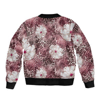 African Leopard Floral Pattern Sleeve Zip Bomber Jacket Sunset Mauve