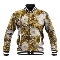 African Leopard Floral Pattern Baseball Jacket Savannah Gold