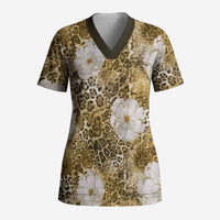 African Leopard Floral Pattern Scrub Top Savannah Gold