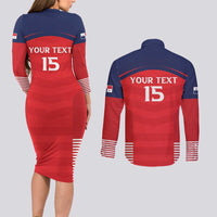 Custom Panama Football Couples Matching Long Sleeve Bodycon Dress and Long Sleeve Button Shirt Go Los Canaleros Go