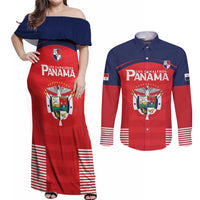 Custom Panama Football Couples Matching Off Shoulder Maxi Dress and Long Sleeve Button Shirt Go Los Canaleros Go