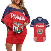 Custom Panama Football Couples Matching Off Shoulder Short Dress and Hawaiian Shirt Go Los Canaleros Go