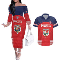 Custom Panama Football Couples Matching Off The Shoulder Long Sleeve Dress and Hawaiian Shirt Go Los Canaleros Go