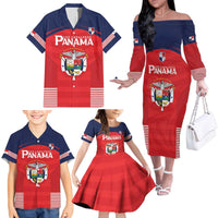 Custom Panama Football Family Matching Off The Shoulder Long Sleeve Dress and Hawaiian Shirt Go Los Canaleros Go