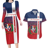Custom Dominican Republic Football Couples Matching Long Sleeve Bodycon Dress and Hawaiian Shirt Come On Los Quisqueyanos
