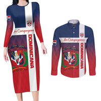Custom Dominican Republic Football Couples Matching Long Sleeve Bodycon Dress and Long Sleeve Button Shirt Come On Los Quisqueyanos