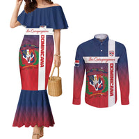 Custom Dominican Republic Football Couples Matching Mermaid Dress and Long Sleeve Button Shirt Come On Los Quisqueyanos