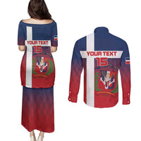 Custom Dominican Republic Football Couples Matching Puletasi and Long Sleeve Button Shirt Come On Los Quisqueyanos