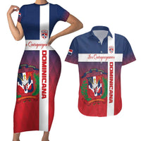 Custom Dominican Republic Football Couples Matching Short Sleeve Bodycon Dress and Hawaiian Shirt Come On Los Quisqueyanos