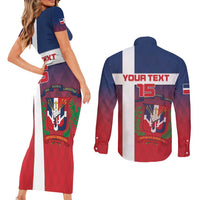 Custom Dominican Republic Football Couples Matching Short Sleeve Bodycon Dress and Long Sleeve Button Shirt Come On Los Quisqueyanos