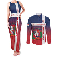 Custom Dominican Republic Football Couples Matching Tank Maxi Dress and Long Sleeve Button Shirt Come On Los Quisqueyanos