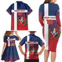 Custom Dominican Republic Football Family Matching Long Sleeve Bodycon Dress and Hawaiian Shirt Come On Los Quisqueyanos