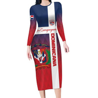 Custom Dominican Republic Football Family Matching Long Sleeve Bodycon Dress and Hawaiian Shirt Come On Los Quisqueyanos