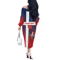 Custom Dominican Republic Football Off The Shoulder Long Sleeve Dress Come On Los Quisqueyanos