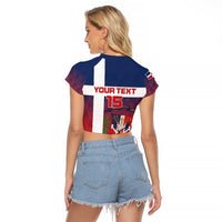 Custom Dominican Republic Football Raglan Cropped T Shirt Come On Los Quisqueyanos