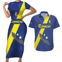 Custom Curacao Football Couples Matching Short Sleeve Bodycon Dress and Hawaiian Shirt Go La Familia Azul