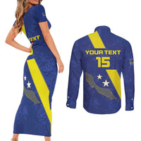 Custom Curacao Football Couples Matching Short Sleeve Bodycon Dress and Long Sleeve Button Shirt Go La Familia Azul