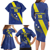 Custom Curacao Football Family Matching Long Sleeve Bodycon Dress and Hawaiian Shirt Go La Familia Azul