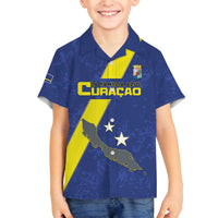 Custom Curacao Football Family Matching Off The Shoulder Long Sleeve Dress and Hawaiian Shirt Go La Familia Azul