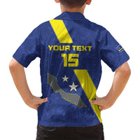 Custom Curacao Football Family Matching Off Shoulder Short Dress and Hawaiian Shirt Go La Familia Azul