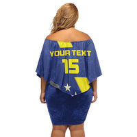 Custom Curacao Football Family Matching Off Shoulder Short Dress and Hawaiian Shirt Go La Familia Azul