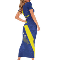 Custom Curacao Football Family Matching Short Sleeve Bodycon Dress and Hawaiian Shirt Go La Familia Azul