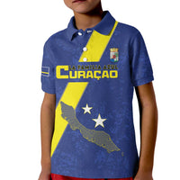 Custom Curacao Football Kid Polo Shirt Go La Familia Azul