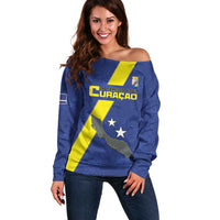 Custom Curacao Football Off Shoulder Sweater Go La Familia Azul