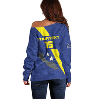 Custom Curacao Football Off Shoulder Sweater Go La Familia Azul