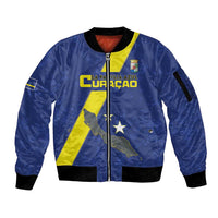 Custom Curacao Football Sleeve Zip Bomber Jacket Go La Familia Azul