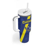 Custom Curacao Football Tumbler With Handle Go La Familia Azul