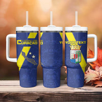 Custom Curacao Football Tumbler With Handle Go La Familia Azul