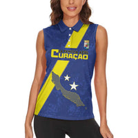 Custom Curacao Football Women Sleeveless Polo Shirt Go La Familia Azul