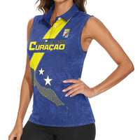 Custom Curacao Football Women Sleeveless Polo Shirt Go La Familia Azul