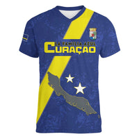 Custom Curacao Football Women V-Neck T-Shirt Go La Familia Azul