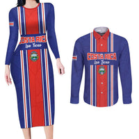 Custom Costa Rica Football Couples Matching Long Sleeve Bodycon Dress and Long Sleeve Button Shirt Vamos Ticos!