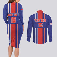 Custom Costa Rica Football Couples Matching Long Sleeve Bodycon Dress and Long Sleeve Button Shirt Vamos Ticos!